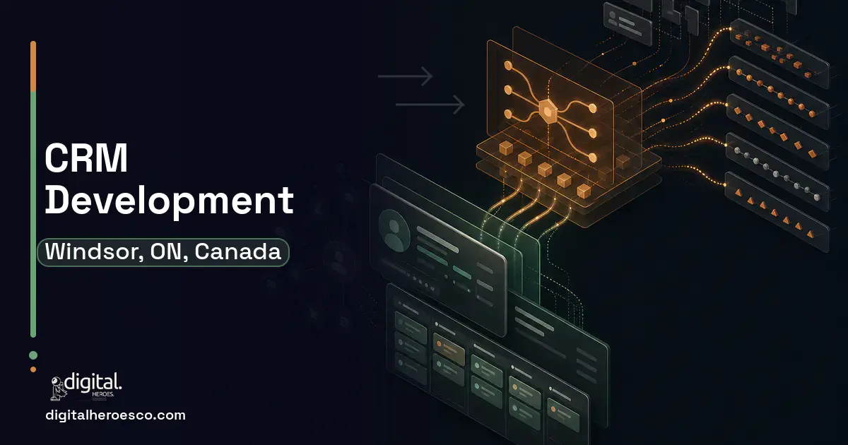 CRM Development workflow illustration for Windsor, ON, Canada.