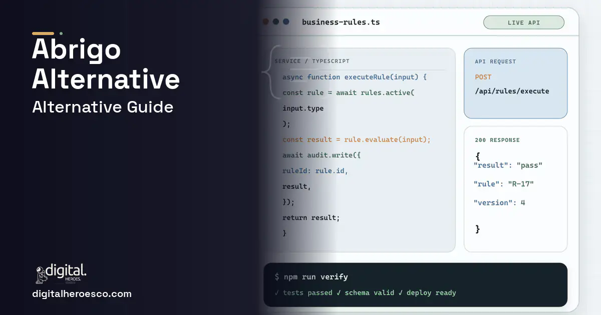 Custom Software Development code editor and API illustration for Abrigo Alternative.
