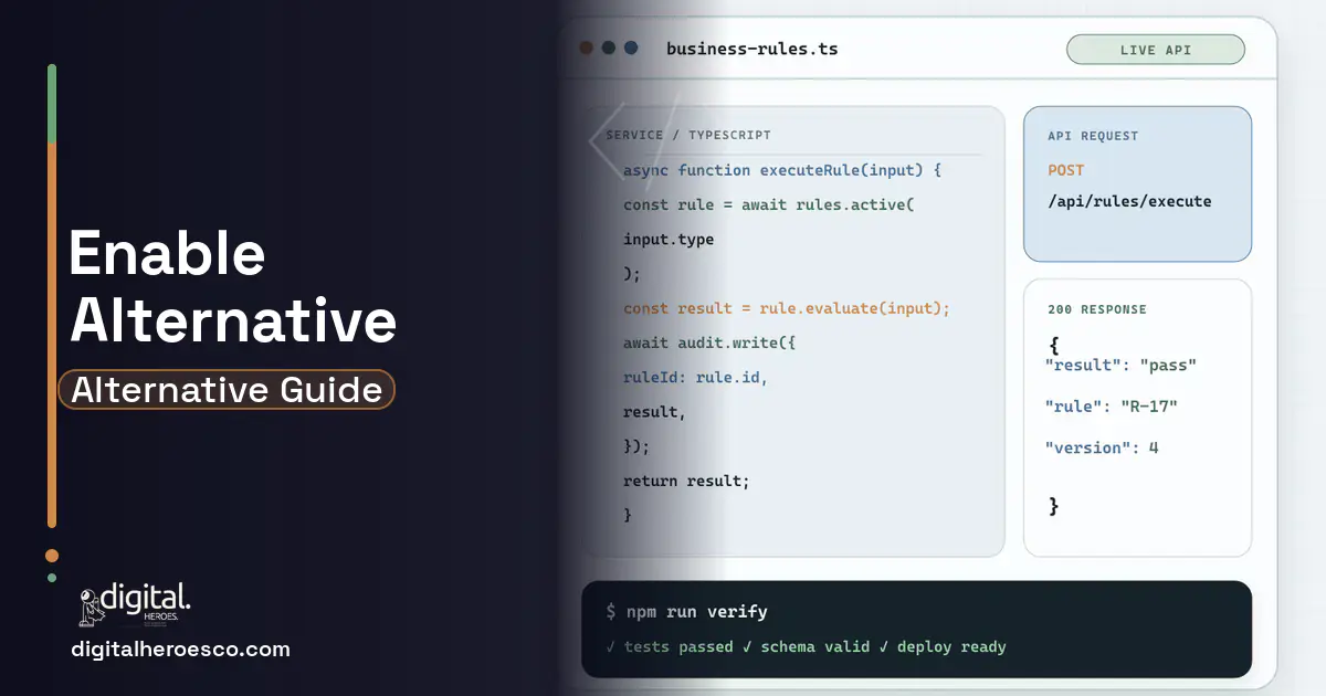 Custom Software Development code editor and API illustration for Enable Alternative.