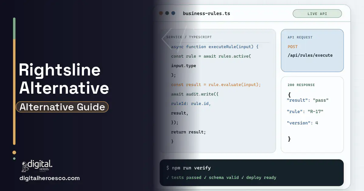 Custom Software Development code editor and API illustration for Rightsline Alternative.