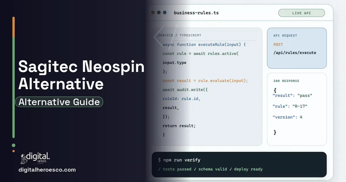 Custom Software Development code editor and API illustration for Sagitec Neospin Alternative.