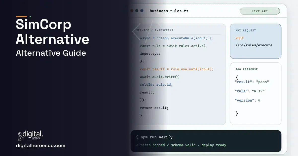 Custom Software Development code editor and API illustration for SimCorp Alternatives for Investment Managers.