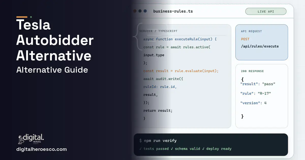Custom Software Development code editor and API illustration for Tesla Autobidder Alternative.