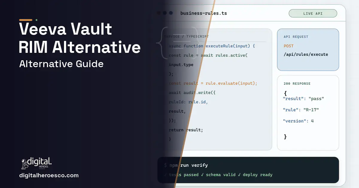 Custom Software Development code editor and API illustration for Veeva Vault RIM Alternative.