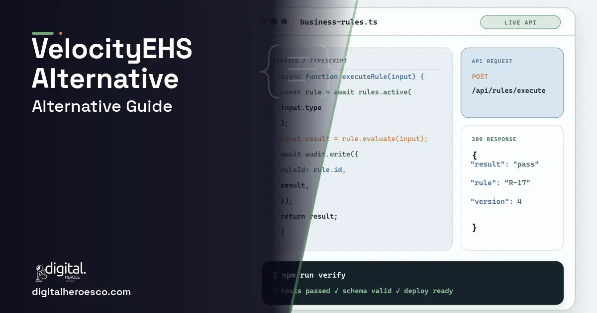 Custom Software Development code editor and API illustration for Velocityehs Alternative.