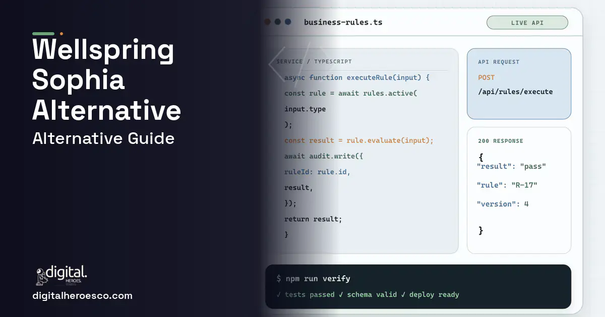 Custom Software Development code editor and API illustration for Wellspring Sophia Alternative.