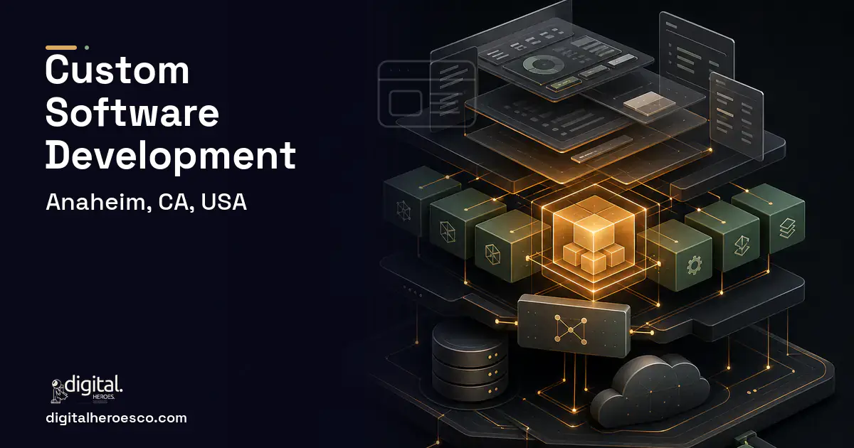 Custom Software Development product interface illustration for Anaheim, CA, USA.