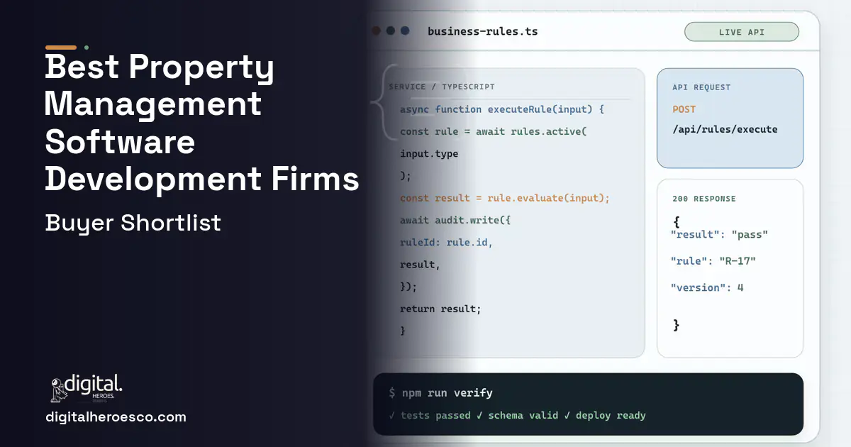 Custom software code editor and API illustration for Best Property Management Software Development Companies 2026.