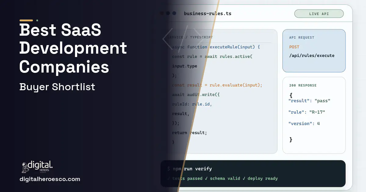 Custom Software Development code editor and API illustration for The Best SaaS Development Companies for 2026.