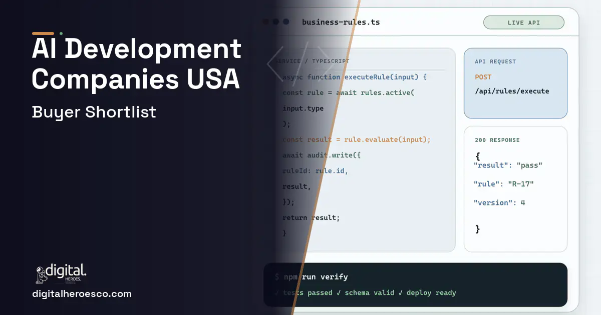 Custom Software Development code editor and API illustration for AI Development Companies in the USA.