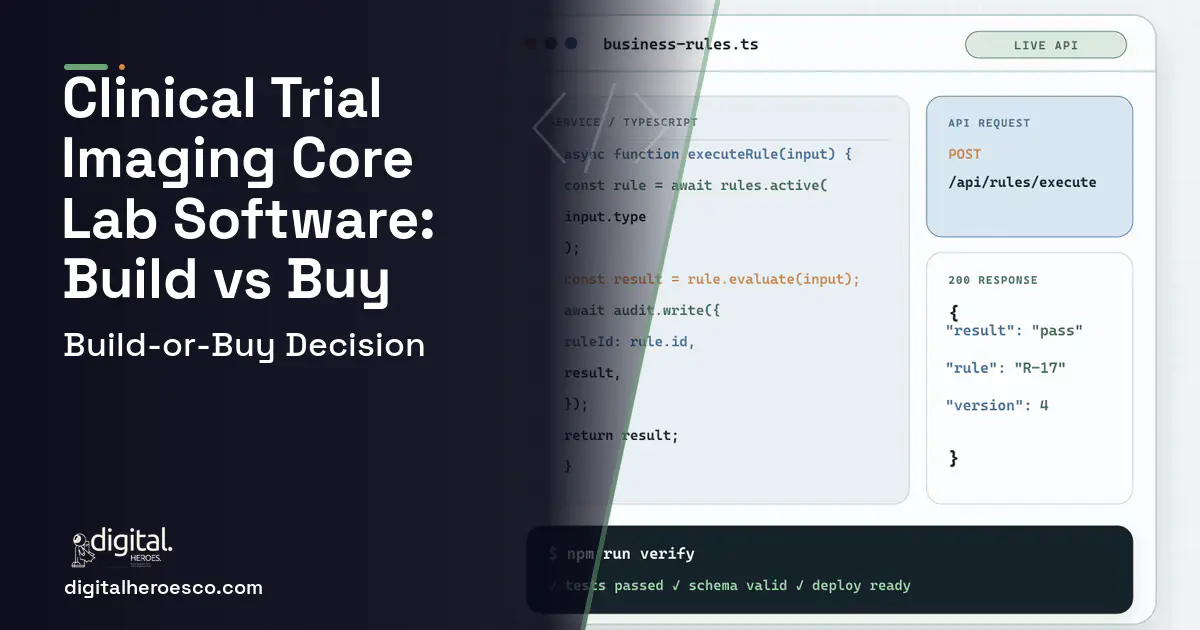 Custom software code editor and API illustration for Clinical Trial Imaging Core LAB Software Build vs Buy Guide.