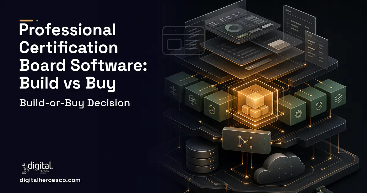 Custom software product interface illustration for Professional Certification Board Software Build vs Buy Guide.
