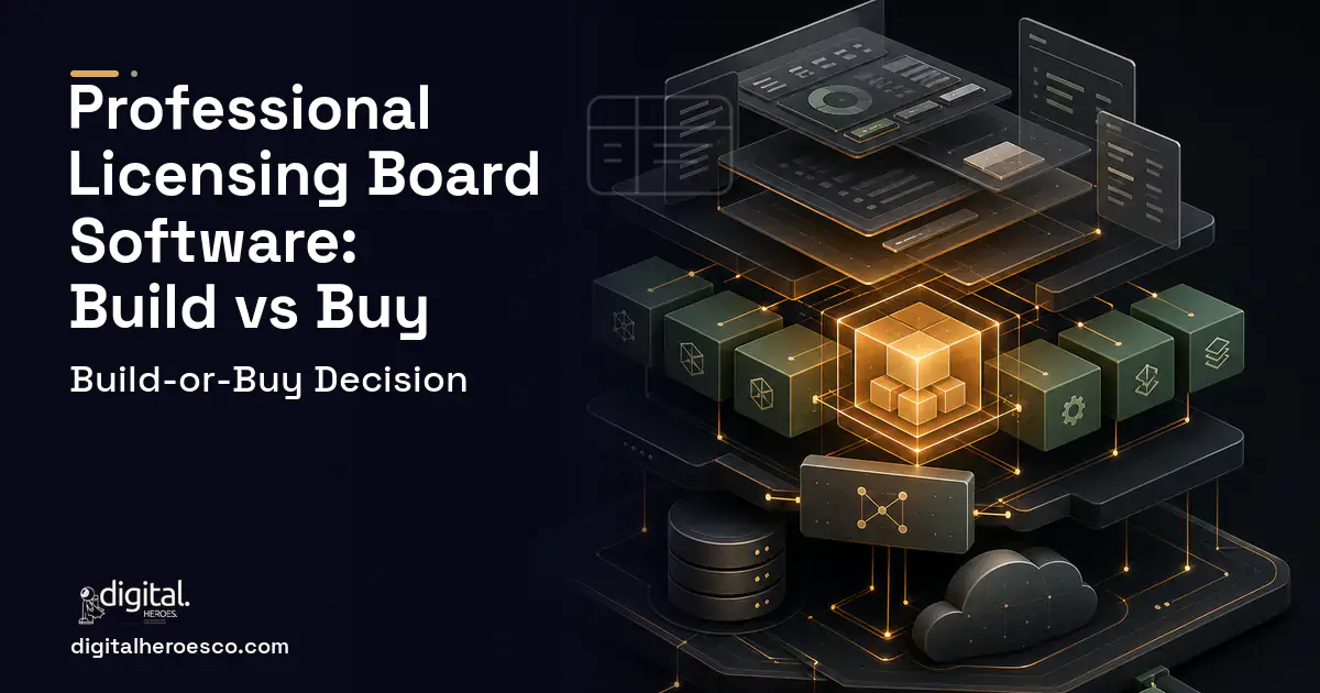 Custom Software Development product interface illustration for Professional Licensing Board Software Build vs Buy Guide.