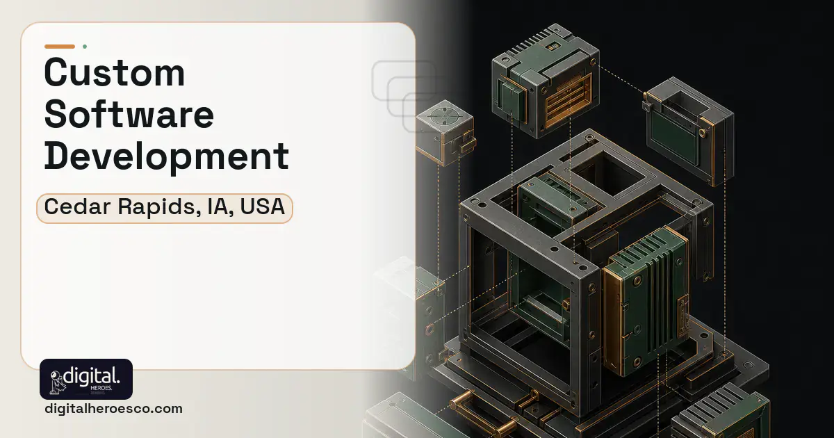 Custom Software Development software overview illustration for Cedar Rapids, IA, USA.