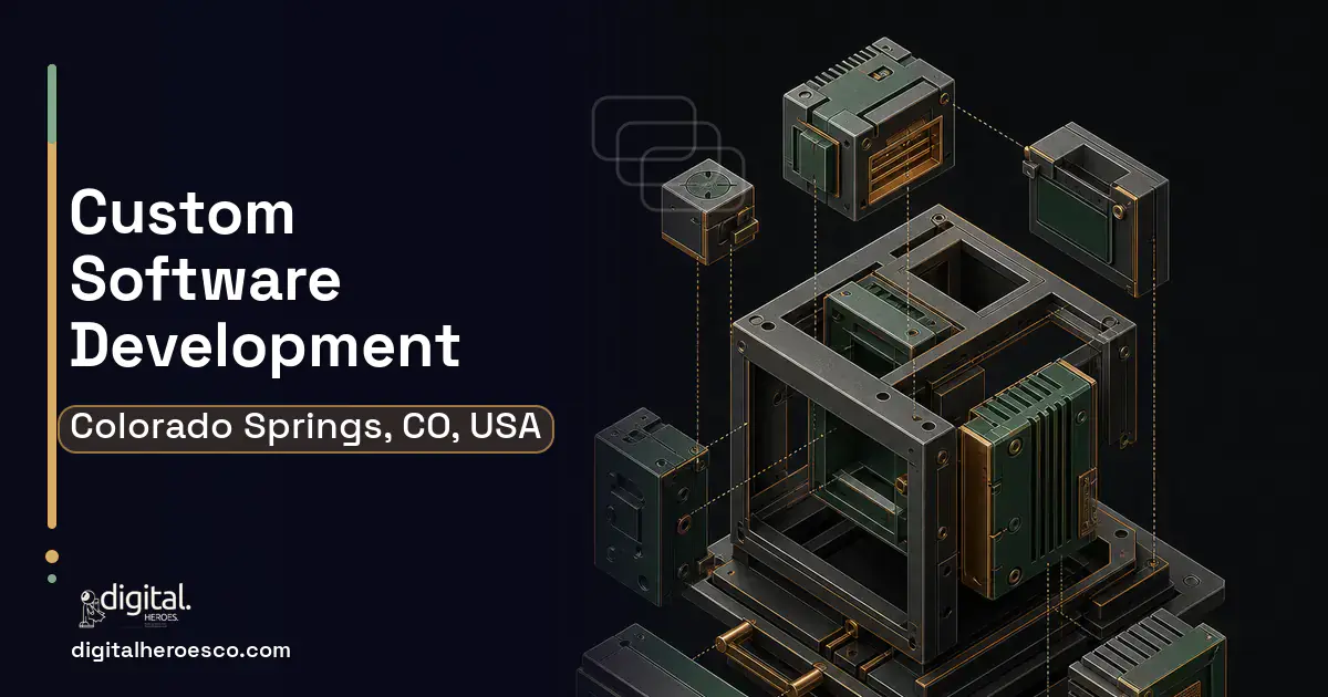 Custom Software Development software overview illustration for Colorado Springs, CO, USA.