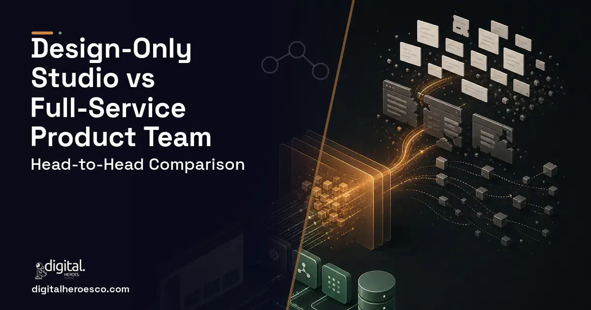 Custom Software Development workflow illustration for Design-Only Studio vs a Full-Service Product Team for UI and UX.