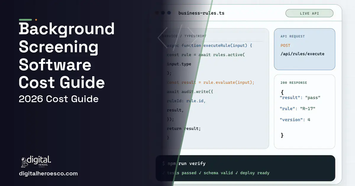 Custom Software Development code editor and API illustration for Background Screening Software Cost Guide.