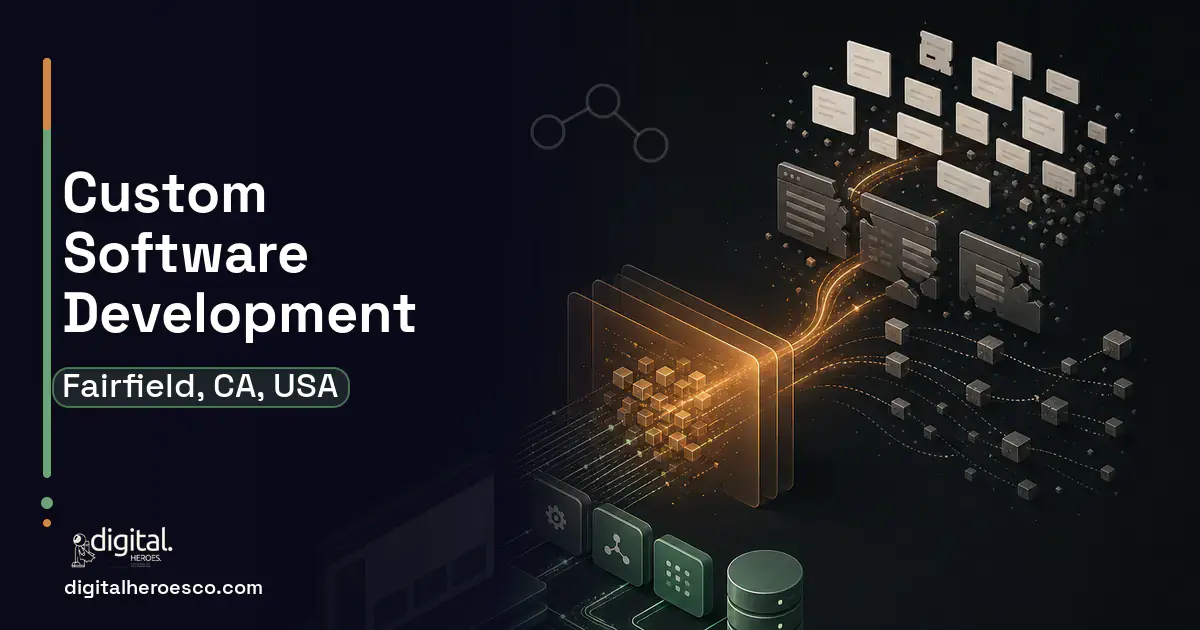 Custom Software Development workflow illustration for Fairfield, CA, USA.
