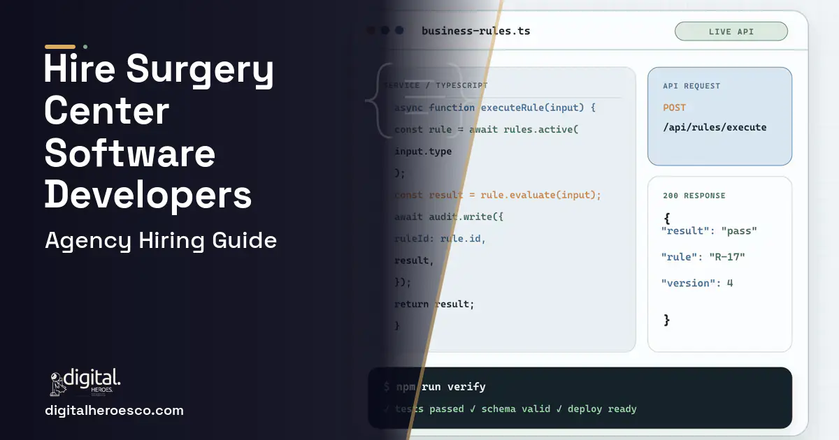 Custom Software Development code editor and API illustration for Ambulatory Surgery Center Software.