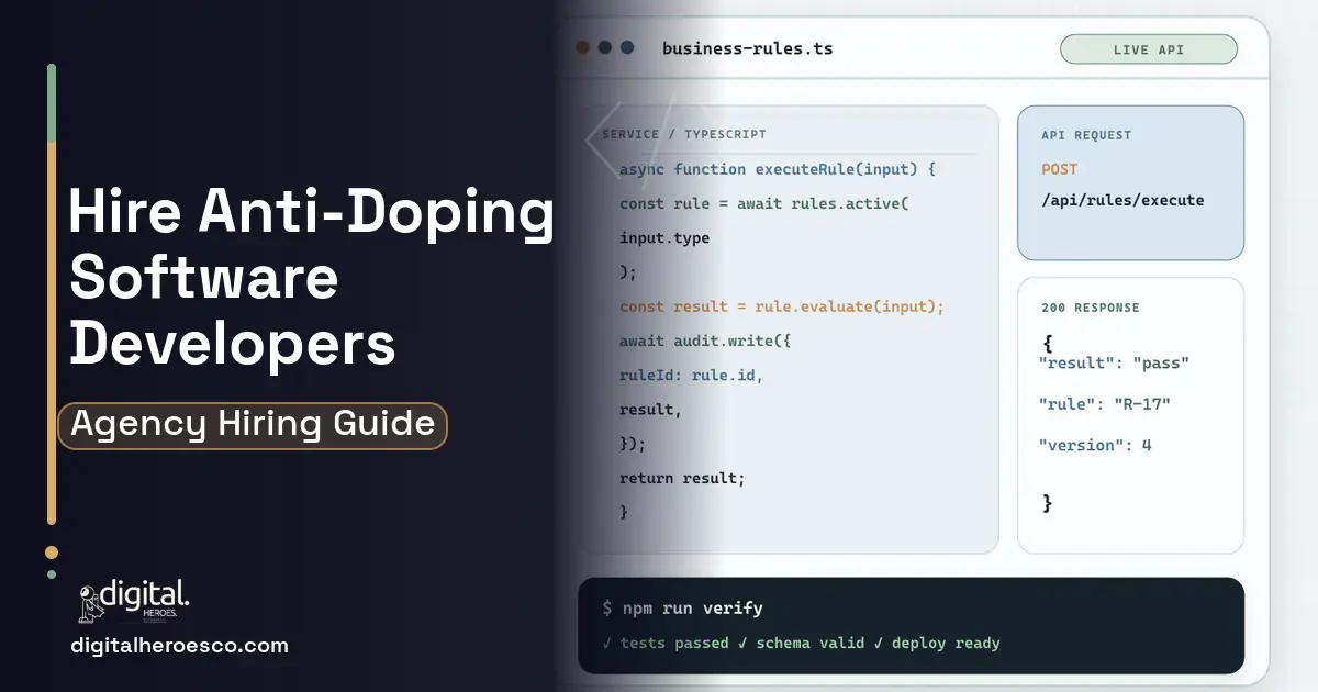Custom Software Development code editor and API illustration for Anti Doping Compliance Software.