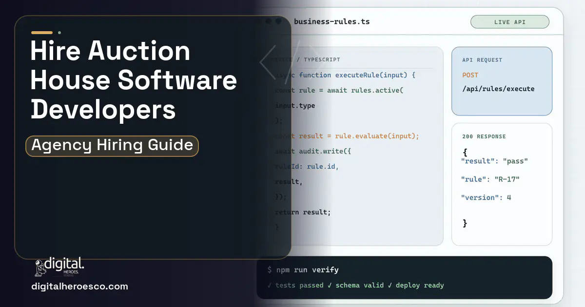 Custom Software Development code editor and API illustration for Auction House Management Software.