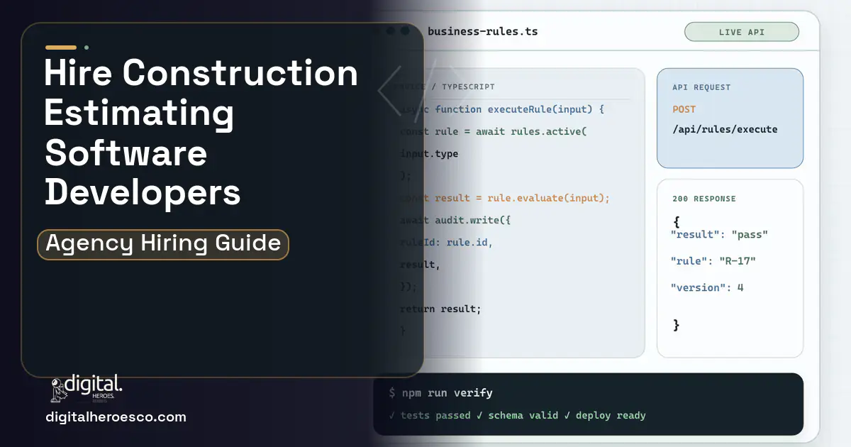 Custom Software Development code editor and API illustration for Construction Estimating Software.