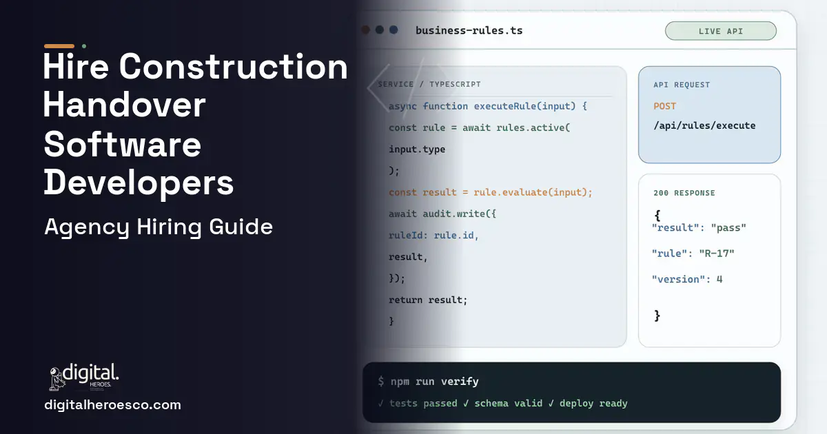 Custom Software Development code editor and API illustration for Construction Handover Asset Data Software.