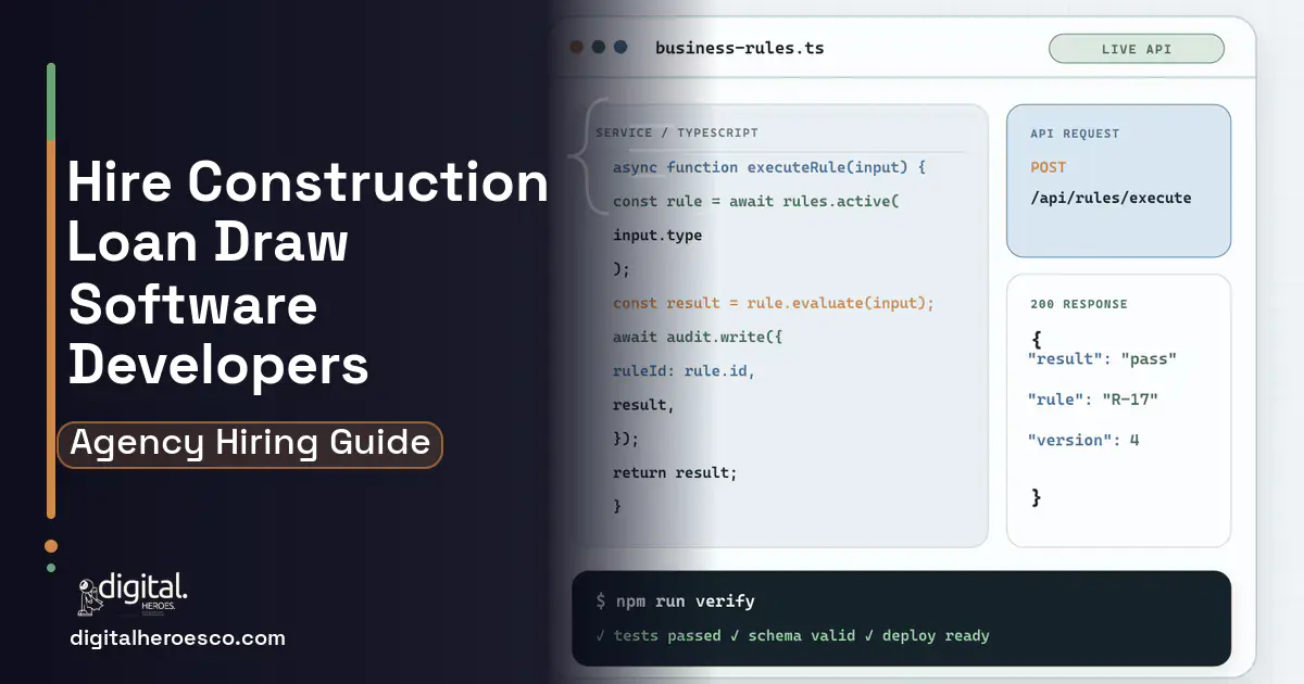 Custom Software Development code editor and API illustration for Construction Loan Draw Management Software.