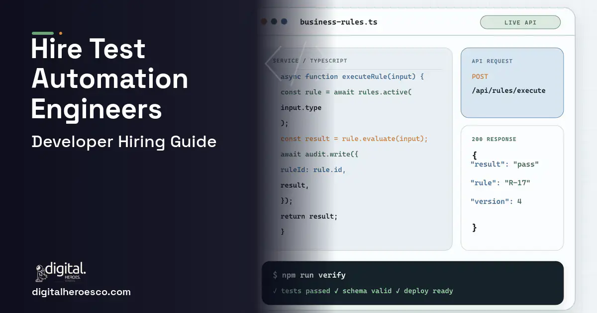 Custom Software Development code editor and API illustration for Hire Test Automation Engineers.