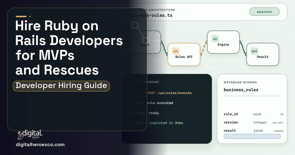 Custom Software Development architecture and database illustration for Hire Ruby ON Rails Developers.