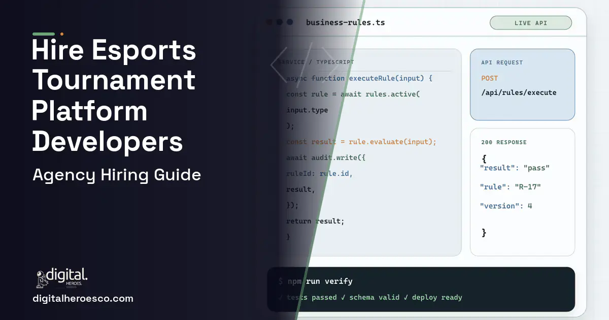 Custom Software Development code editor and API illustration for Esports Tournament Platform Development.