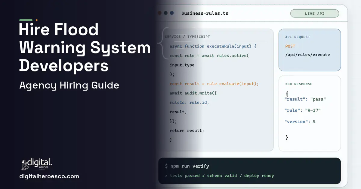 Custom Software Development code editor and API illustration for Flood Warning System Software.