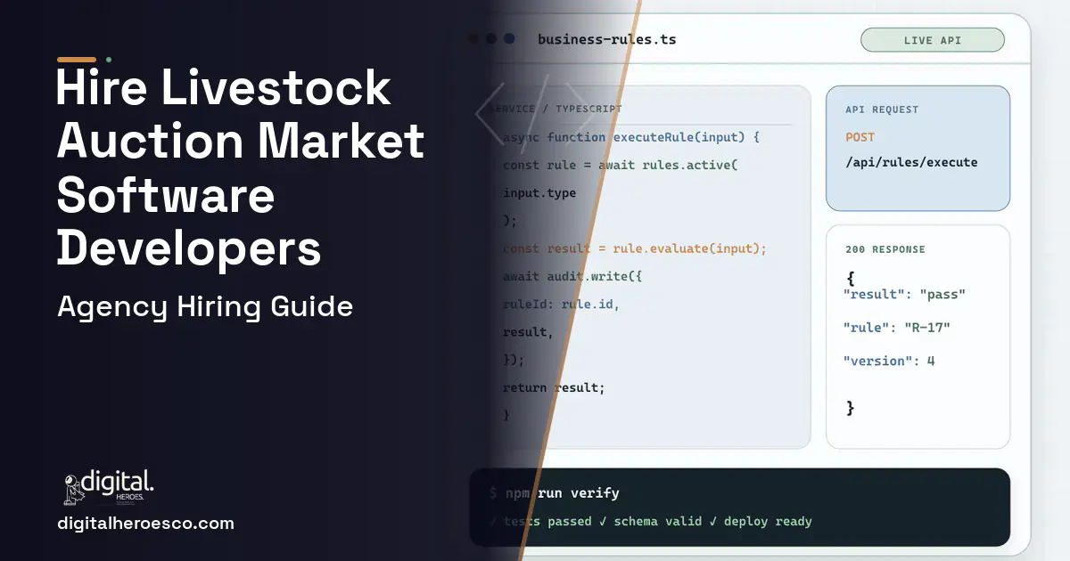 Custom Software Development code editor and API illustration for Livestock Auction Market Software.