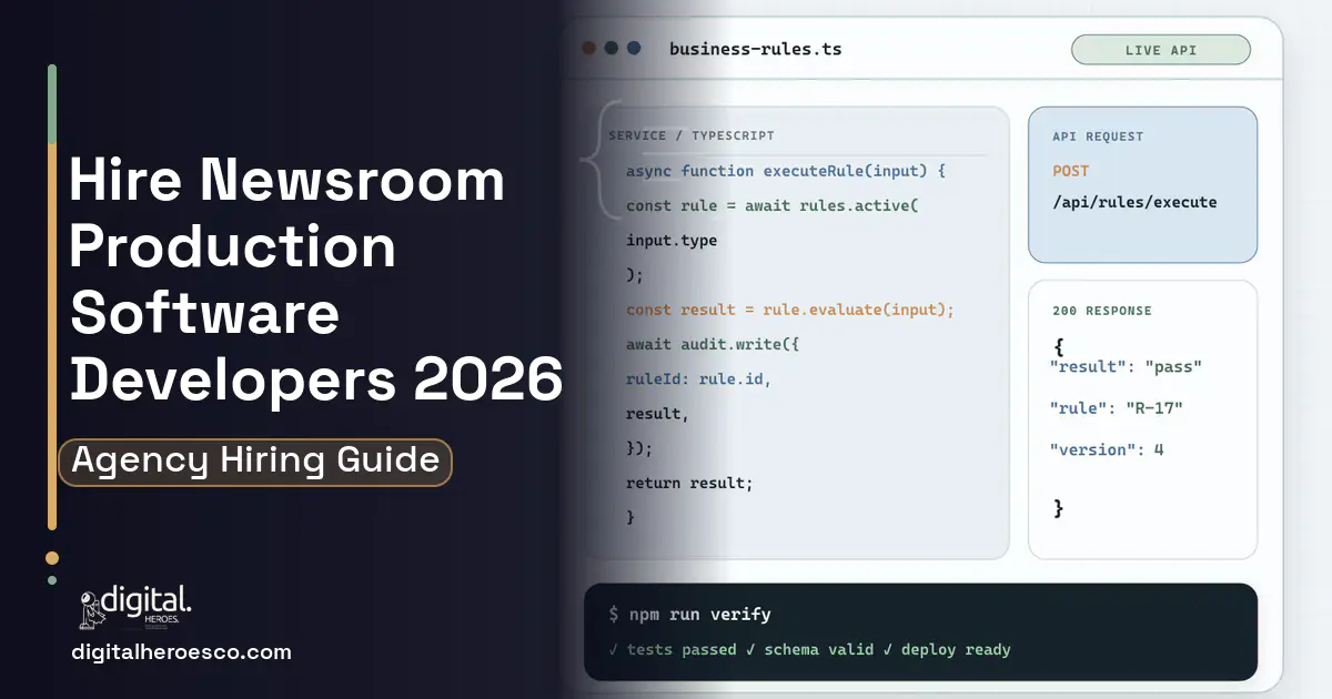 Custom Software Development code editor and API illustration for Newsroom Production Software.
