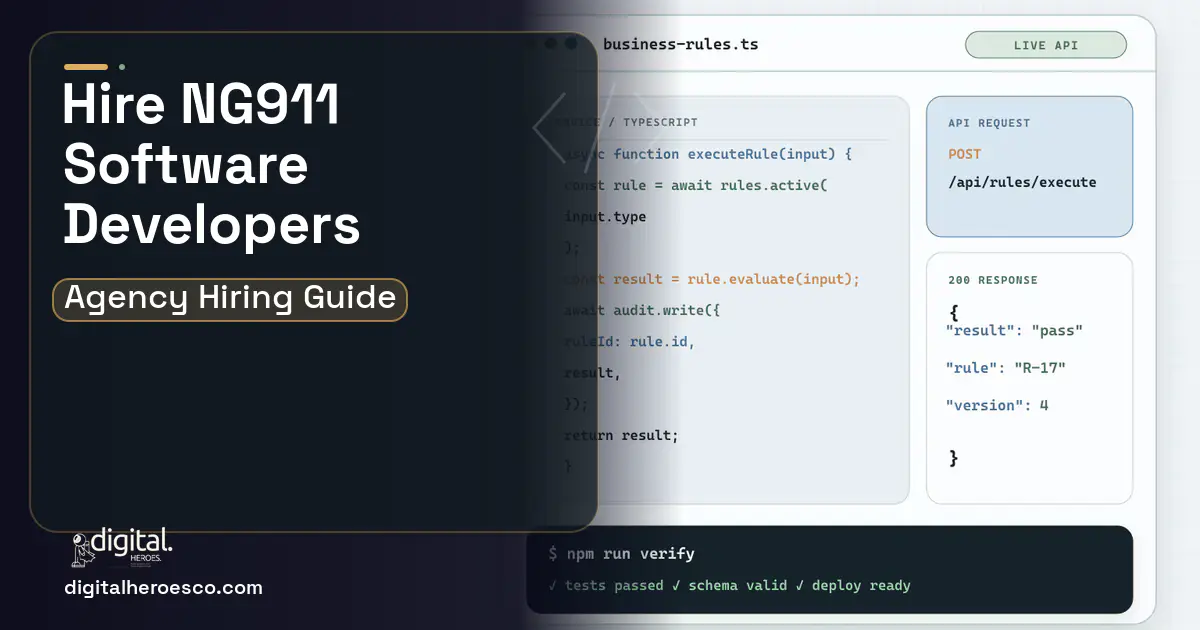 Custom Software Development code editor and API illustration for How to Hire an NG911 Software Development Company.