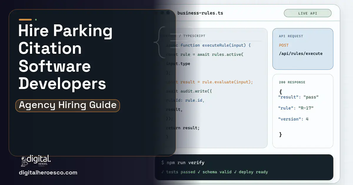 Custom Software Development code editor and API illustration for Parking Citation Management Software.