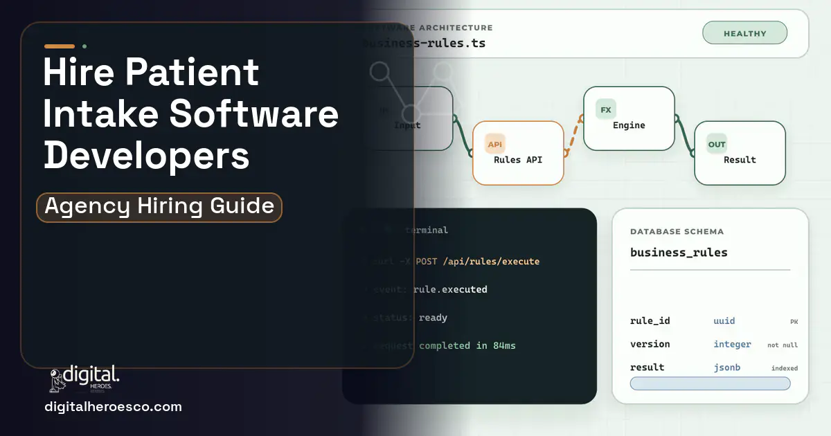 Custom Software Development architecture and database illustration for Patient Intake Software.