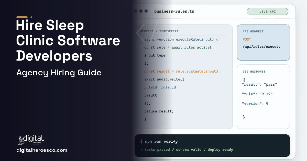 Custom Software Development code editor and API illustration for Sleep Clinic Software.
