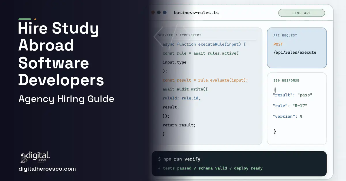 Custom Software Development code editor and API illustration for Study Abroad Management Software.