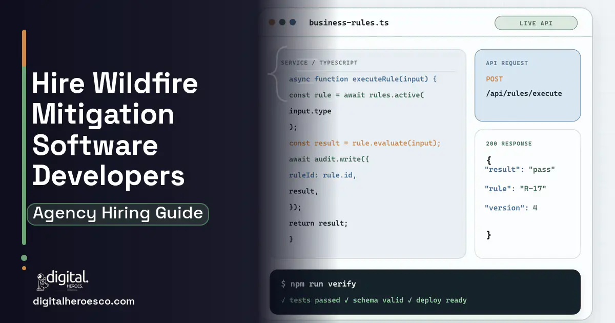 Custom Software Development code editor and API illustration for Wildfire Mitigation Management Software.