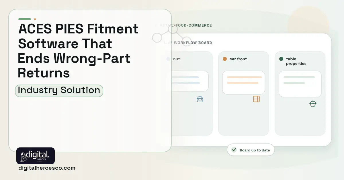 Aftermarket Parts Catalog software visual showing nut, car front, and table properties.
