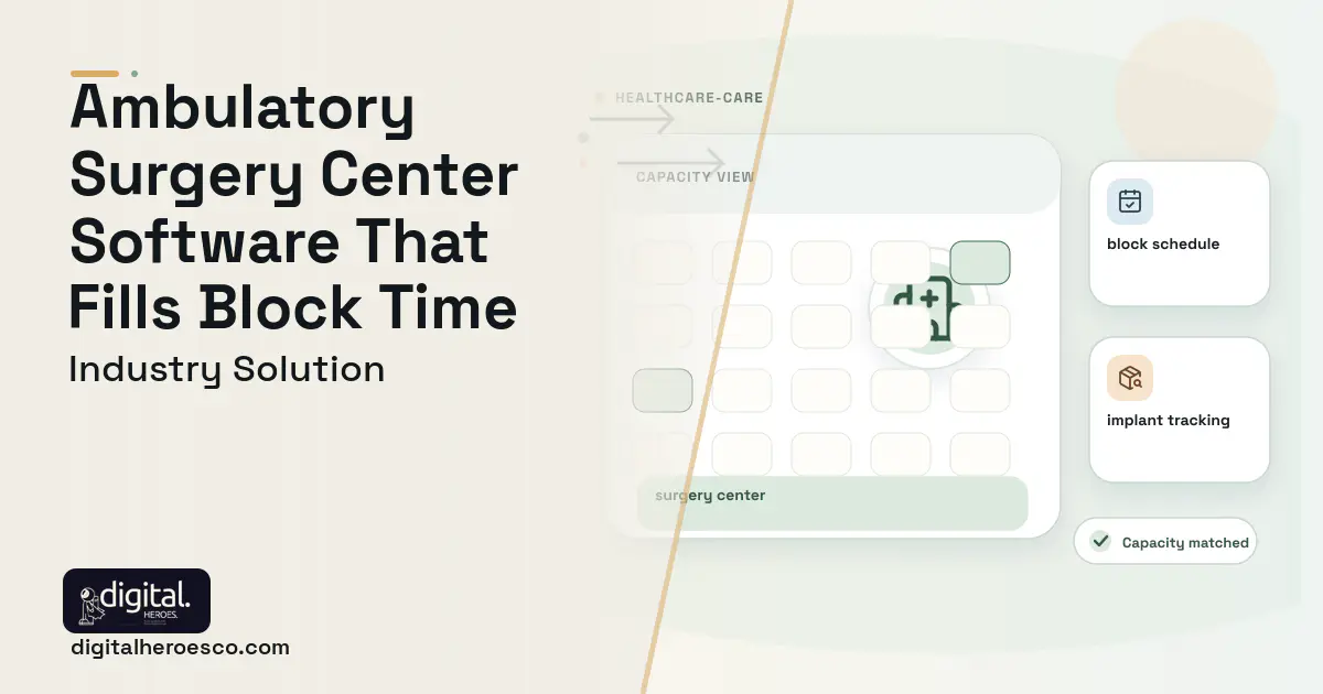 Ambulatory Surgery Center software visual showing surgery center, block schedule, and implant tracking.