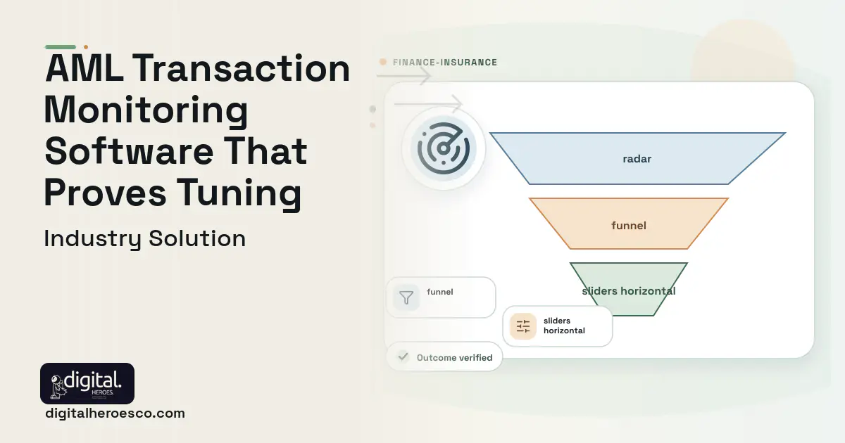 Aml Transaction Monitoring software visual showing radar, funnel, and sliders horizontal.