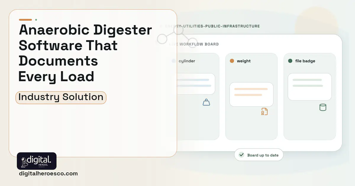 Anaerobic Digester Management software visual showing cylinder, weight, and file badge.