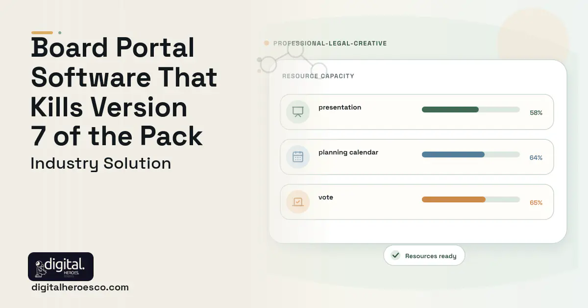 Board Portal software visual showing presentation, planning calendar, and vote.
