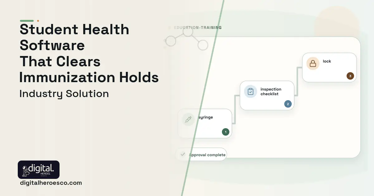 Campus Health Center software visual showing syringe, inspection checklist, and lock.