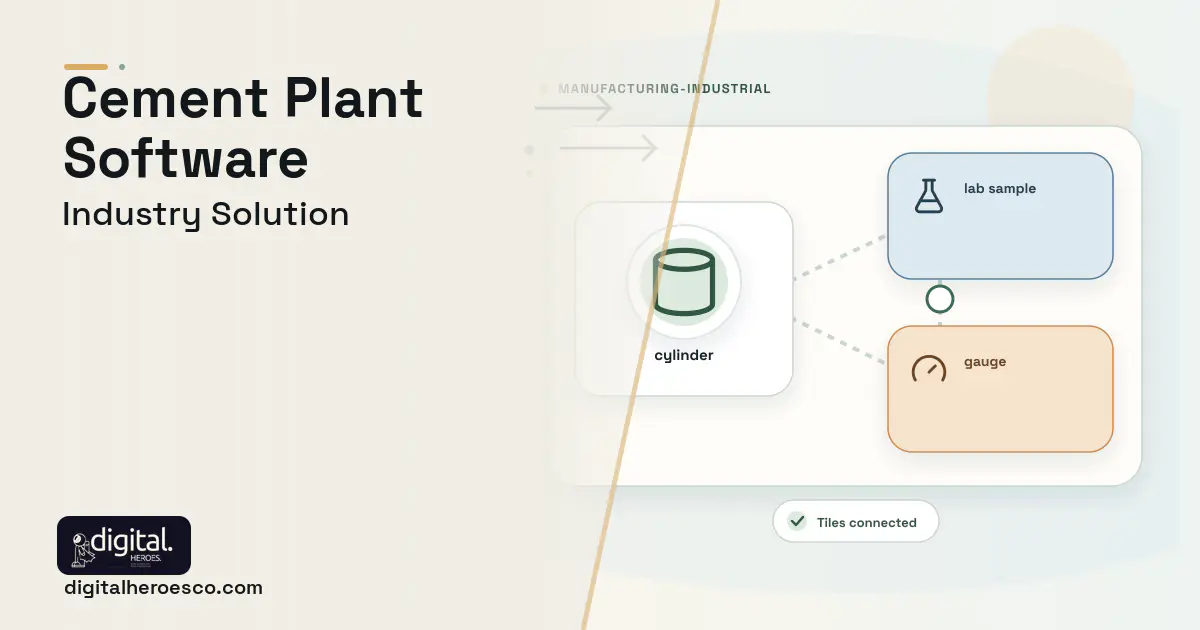 Cement Plant Production software visual showing cylinder, lab sample, and gauge.
