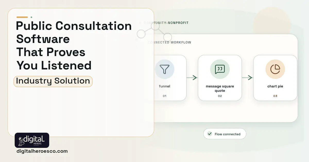 Civic Engagement Platform software visual showing message square quote, funnel, and chart pie.