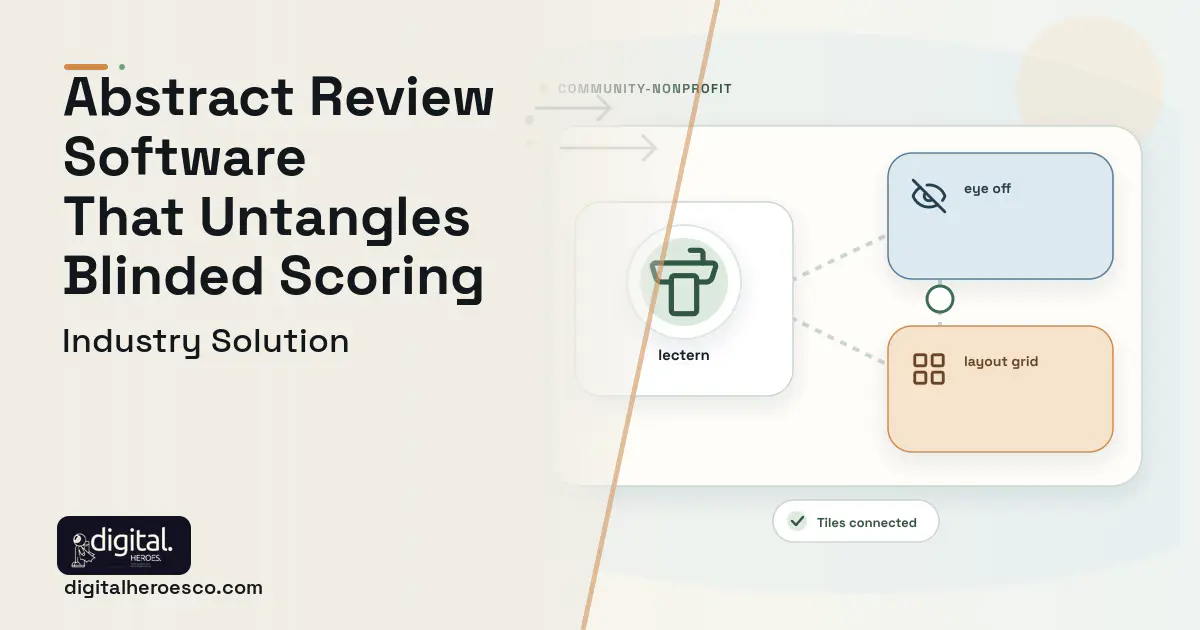 Conference Abstract Management software visual showing lectern, eye off, and layout grid.