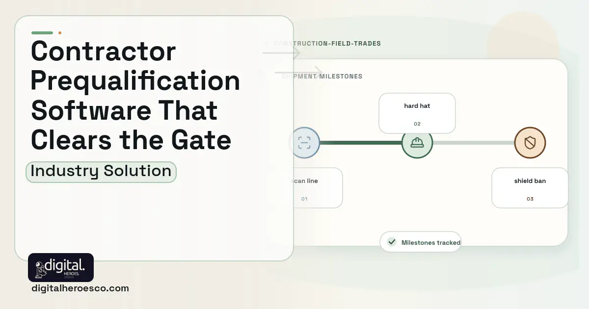 Contractor Safety Prequalification software visual showing hard hat, scan line, and shield ban.